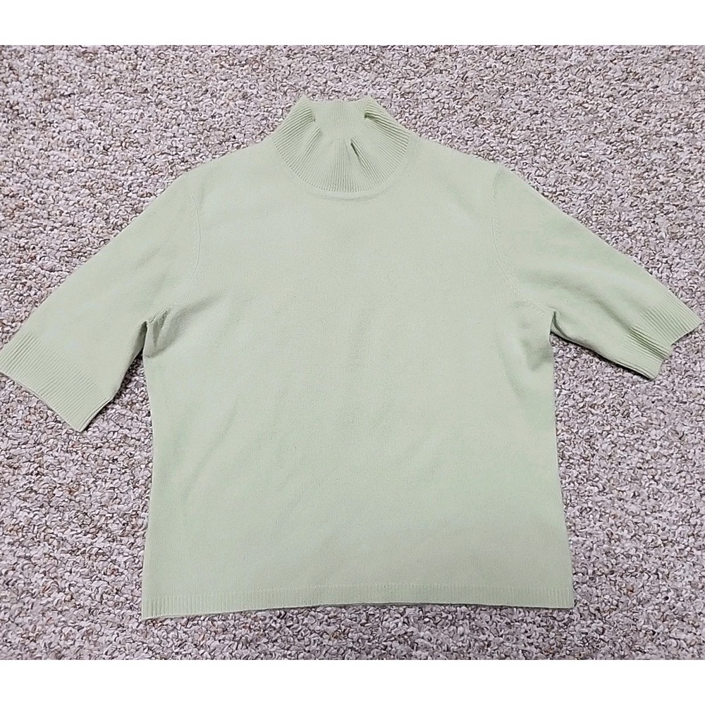 Ann Taylor Cashmere L Sweater 2 Ply Cashmere Short Sleeve Mock Neck Mint Vtg